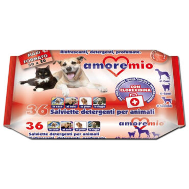Amoremio Αντισηπτικά Μαντιλάκια σκύλου-γάτας για σώμα και πατούσες Clorexidina 36τμχ 20x30cm